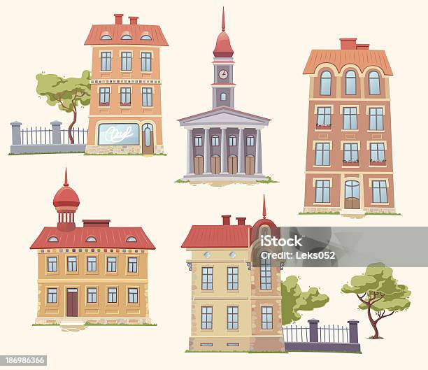 Clássico Vector Conjunto De Edifícios - Arte vetorial de stock e mais imagens de Casa - Casa, Estilo Vitoriano, Cidade Pequena