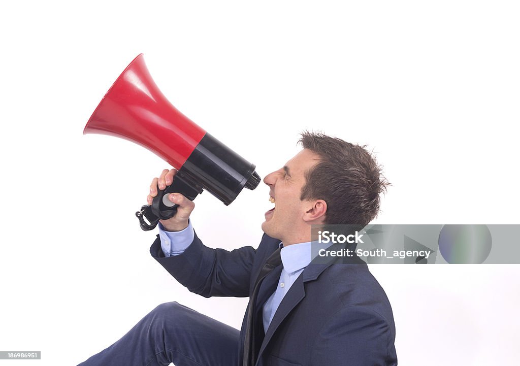 Empresário gritar com um megafone - Foto de stock de Adulto royalty-free