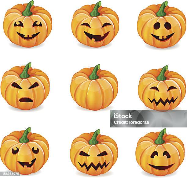 대한 할로윈 Pumpkins 설정 10월에 대한 스톡 벡터 아트 및 기타 이미지 - 10월, 가을, 개체 그룹