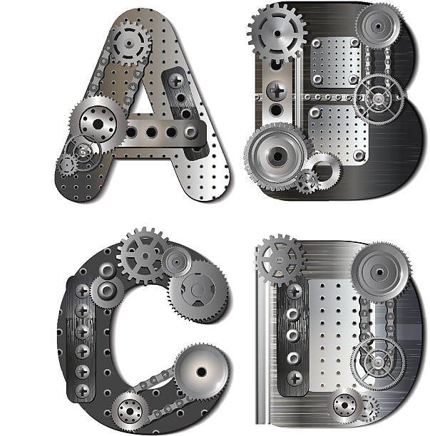 Vector mechanical alphabet of gears vector art illustration
