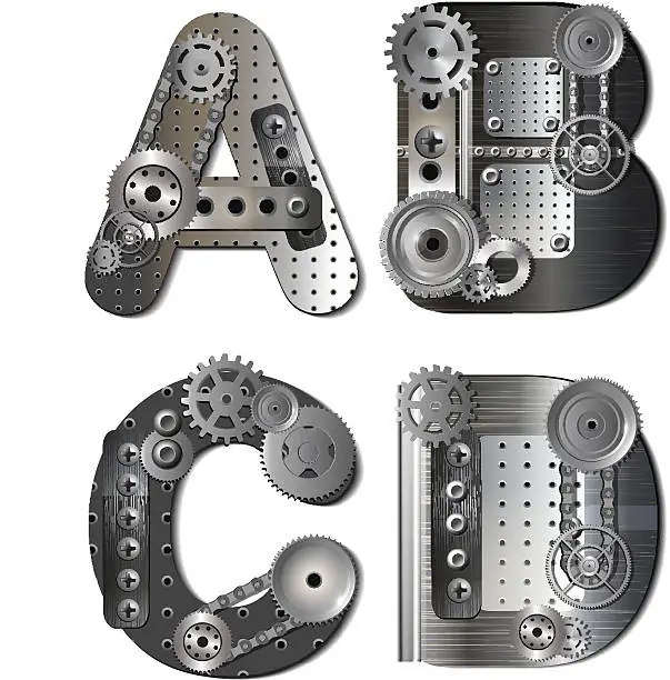 Vector illustration of Vector mechanical alphabet of gears