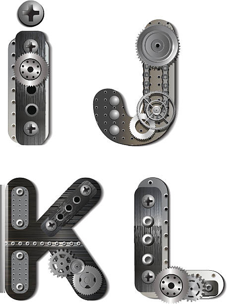 Mechanical alphabet of metal gears in vector shapes vector art illustration