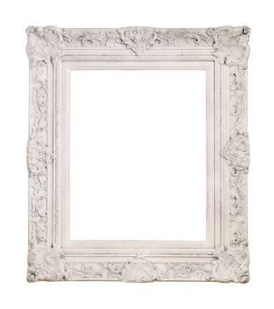White antique picture frame isolated on white.