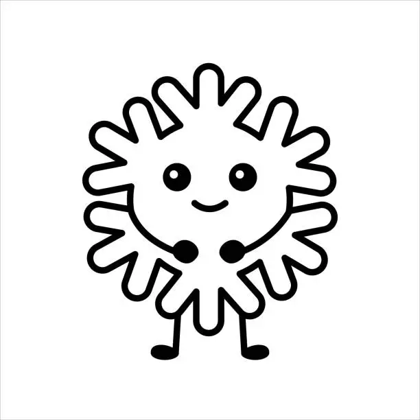 Vector illustration of Snowflake color element. Cartoon happy character.