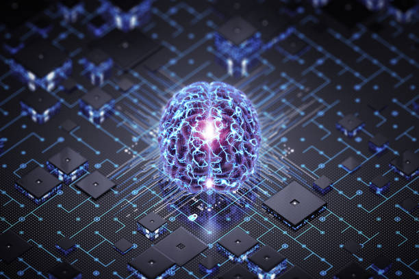 conceptual artificial intelligence brain processor. digital mind concept - synapse human nervous system brain cell imagens e fotografias de stock