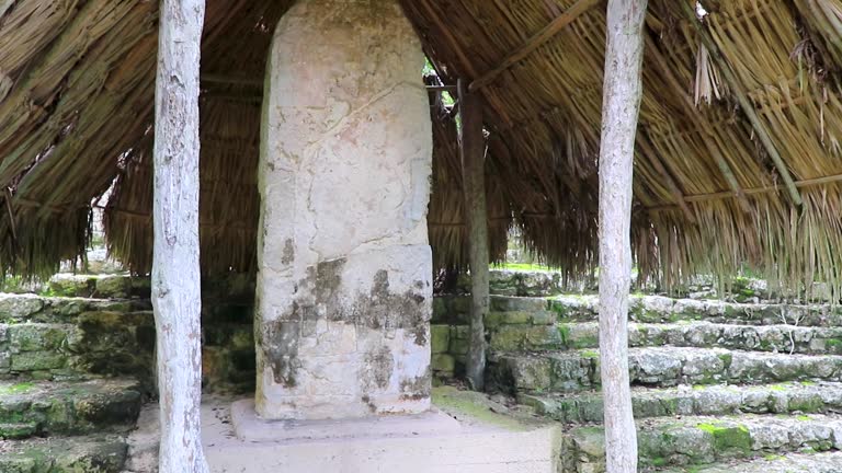 Coba Maya Ruins ancient buildings pyramids in tropical jungle Mexico.