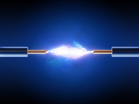 Electrical spark between  two insulated copper wires ( 3d render  )