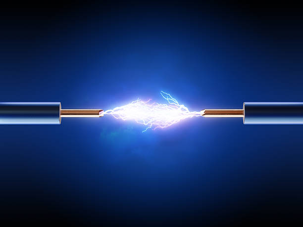 Electrical spark between  two insulated copper wires Electrical spark between  two insulated copper wires ( 3d render  ) amperage stock pictures, royalty-free photos & images