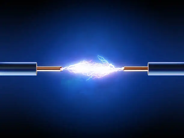 Electrical spark between  two insulated copper wires ( 3d render  )