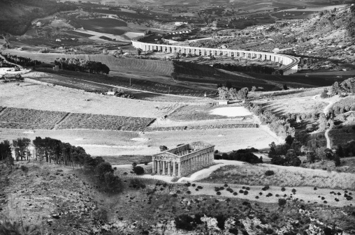 The ancient temple of Segesta, near Trapani in Sicily, is one of the best preserved of the Greek age. Black and White