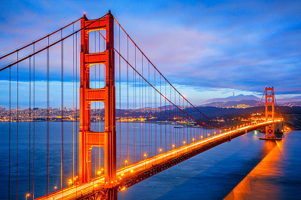 istock view of famous Golden Gate Bridge by night 186993081