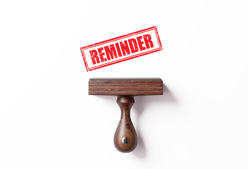 Reminder stamp on white background. Horizontal composition.