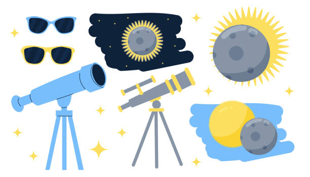 Solar Eclipse. Vector illustration. telescope and sunglasses Solar Eclipse. Vector illustration. a telescope and sunglasses eclipse icon stock illustrations