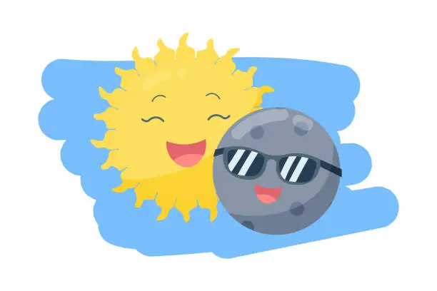 Vector illustration of Illustrator of solar eclipse. Cute cartoon illustration. Vector