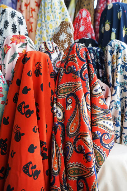 istock Stack rolls of colorful fabric textile store at 'KAD LUANG' 1869937985