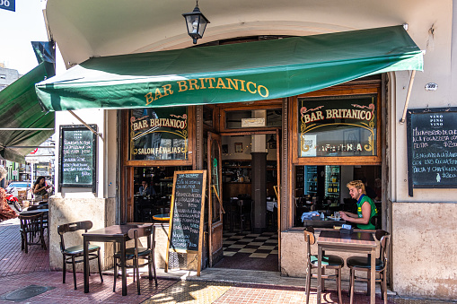 Buenos Aires, Argentina - Dec 16, 2023: Famous traditional bar britanico at San Telmo district in Buenos Aires in Argentina
