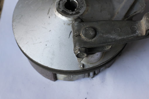 Motorcycle rear brake pad in detailed photo