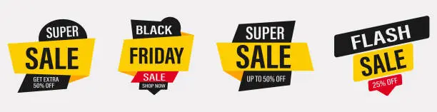 Vector illustration of Sale tags set. Super sale, black friday, flash sale. Vector illustration