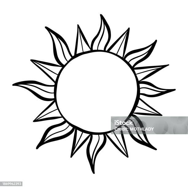 Simple Sun Line Eart Vector Doodle Hand Drawn Sunrays Stock ...