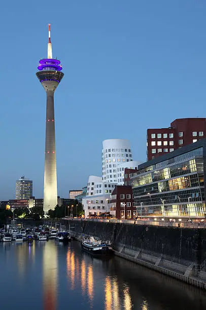 Dusseldorf Media Harbor at dusk. North Rhine Westfalia, Germany