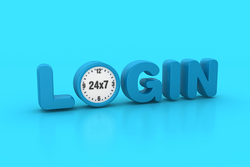 3D Word LOGIN with Clock - Color Background - 3D Rendering