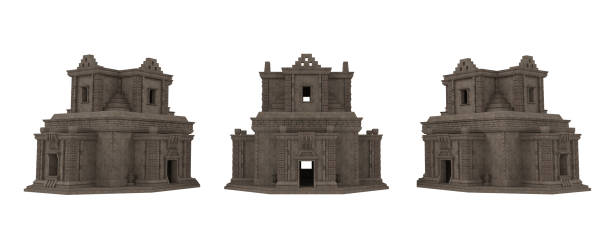istock Aztec ancient civilization temple building. 3D illustration set of 3 angles. 1869976689