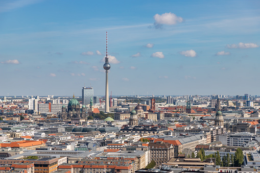 panoramic view on Berlin Skyline over Potsdamer Platz with Television Tower in the background
