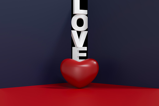 Beautiful 3D Rendering of Valentine's Day Concept â Romantic Greeting Card, Product and Podium Display Design with Hearts, Love, and Sentiment