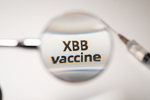 Close up of XBB vaccine vial,Medical health concept