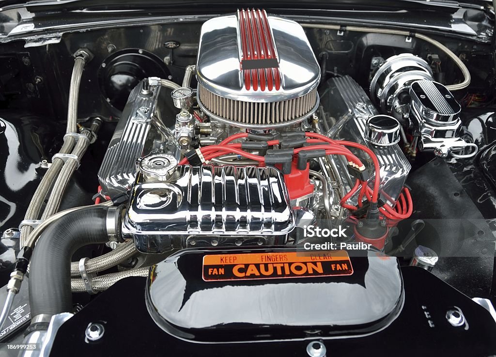 Customized Car Engine Clean and shiny customized car engine. Collector's Car Stock Photo