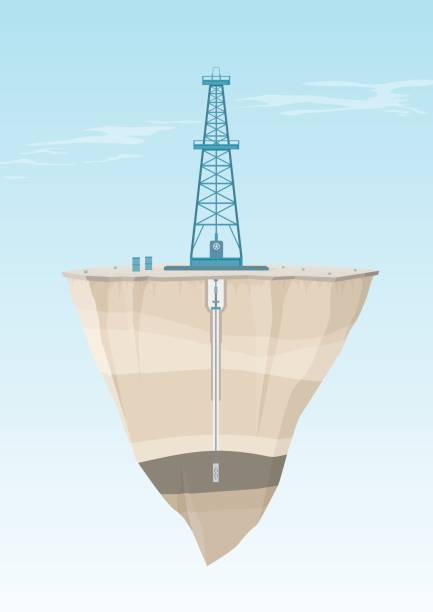 oleju rig przekrój - extraction fossil fuels stock illustrations