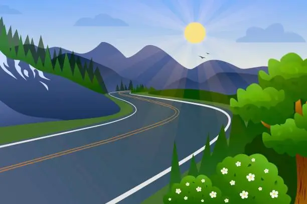 Vector illustration of Mountain road landscape illustration
