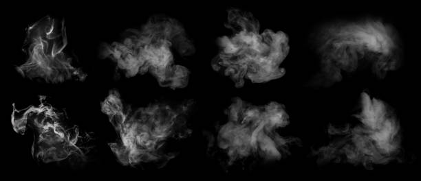 istock Fog or smoke set isolated on black background. White cloudiness, mist or smog background. 1870010613