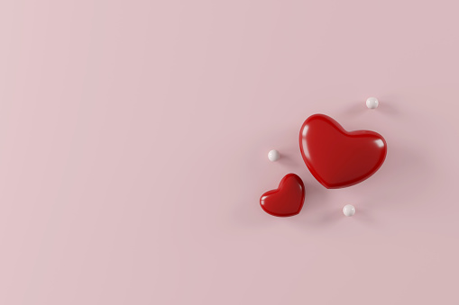 Beautiful 3D Rendering of Valentine's Day Concept. Romantic Greeting Card, Product and Podium Display Design with Hearts, Love, and Sentiment