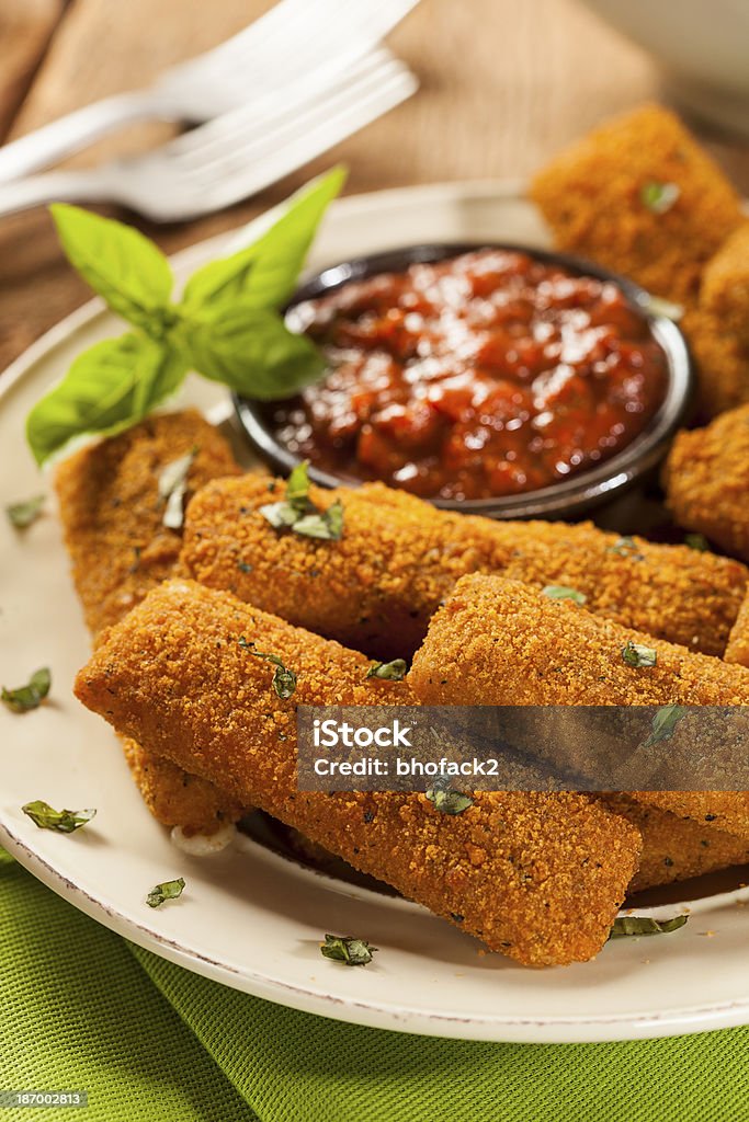 Homemade Fried Mozzarella Sticks Homemade Fried Mozzarella Sticks with Marinara Sauce Appetizer Stock Photo