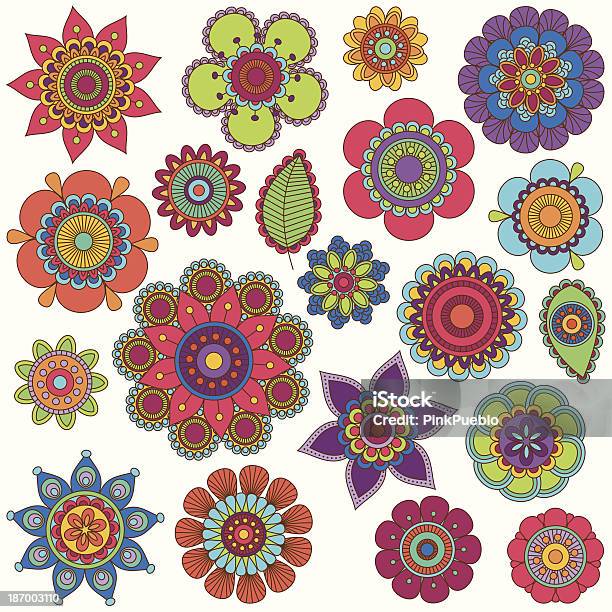 Vector Collection Of Doodle Style Flowers Or Mandalas Stock Illustration - Download Image Now