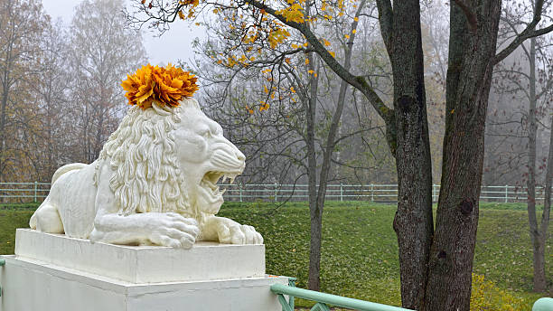 Statue of marble lion in Catherine park.