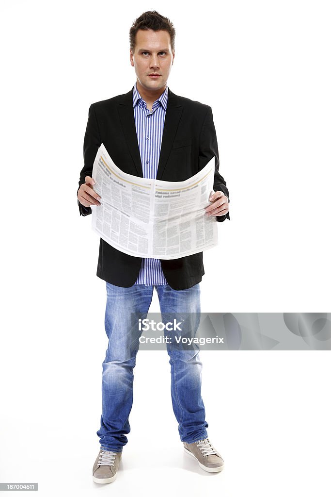 Empresário ler um jornal isoladas - Royalty-free Adulto Foto de stock