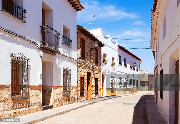 Ordinary Street Of Spanish Town El Toboso Stock Photo - Download Image Now - Architecture, Building Exterior, Castilla La Mancha