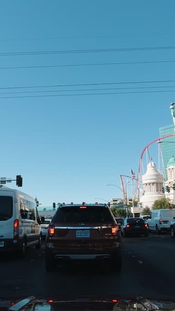 Car Driving on Sunny Day in Las Vegas. Nevada, USA. Vertical Video