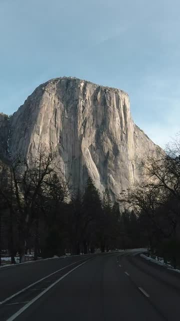 Driving Car in Yosemite Valley. California, USA. Vertical Video