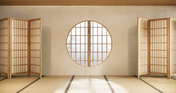 istock Circle window japan style on Empty room minimalist room interior, 1870057875
