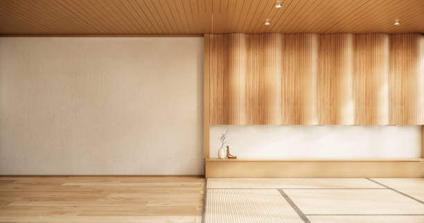 istock cleaning Interior, Empty room and tatami mat floor room modern style. 3D rendering 1870066778
