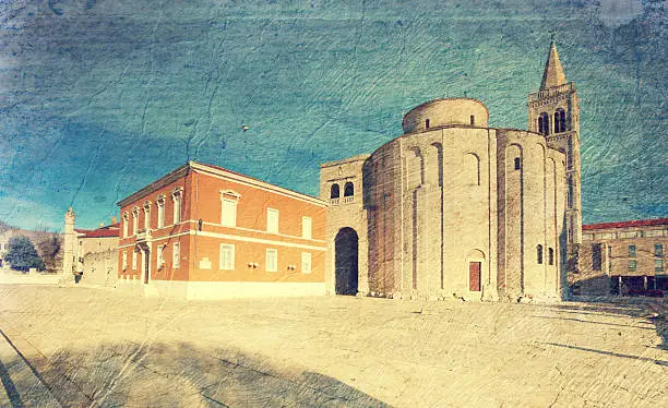 Church of St. Donat, Zadar, Croatia. Picture in artistic retro style.