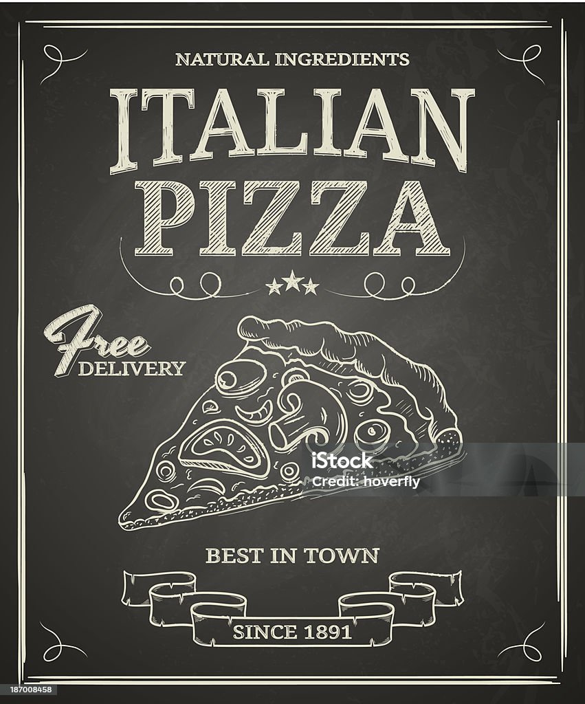 Italian Pizza Poster Italian pizza poster on black chalkboard Italian Culture stock vector