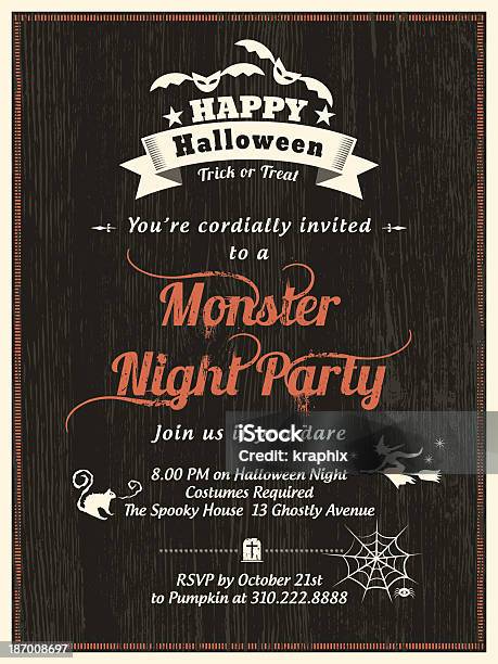 Halloween Party Invitation Template Stock Illustration - Download Image Now - Halloween, Old-fashioned, Retro Style