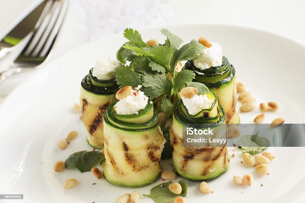 Rolls with zucchini and cheese. Appetizer Stock Photo