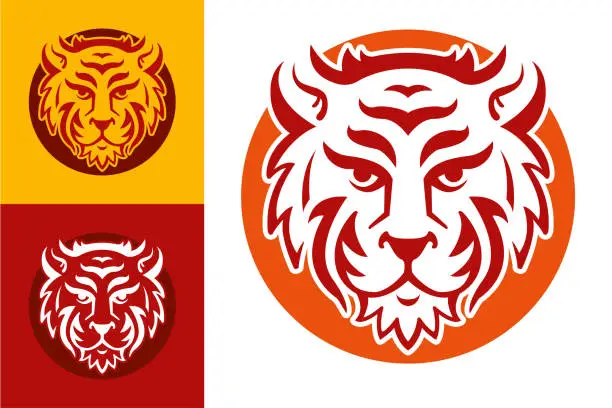 Vector illustration of Strong Tiger Head Circle Minimalist Symbol Flat Colours