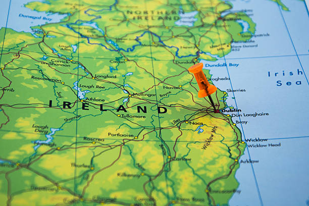 Travel Destination Dublin Ireland Destinations Ireland. Dublin on the map shown by pin hand grenade photos stock pictures, royalty-free photos & images
