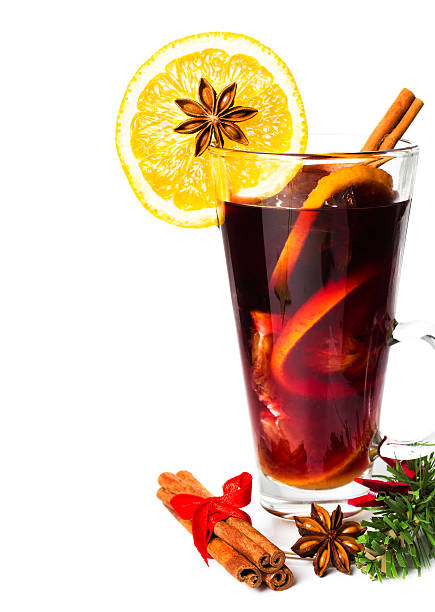 istock Red Hot Christmas mulled wine with spices, orange slice, 187010406